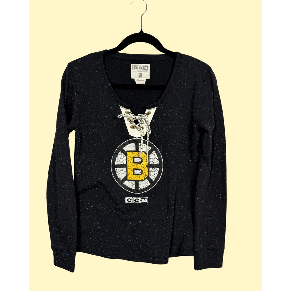 CCM Boston Bruins Bergeron 37 Lace Up Long Sleeve Shirt Womens Medium Black